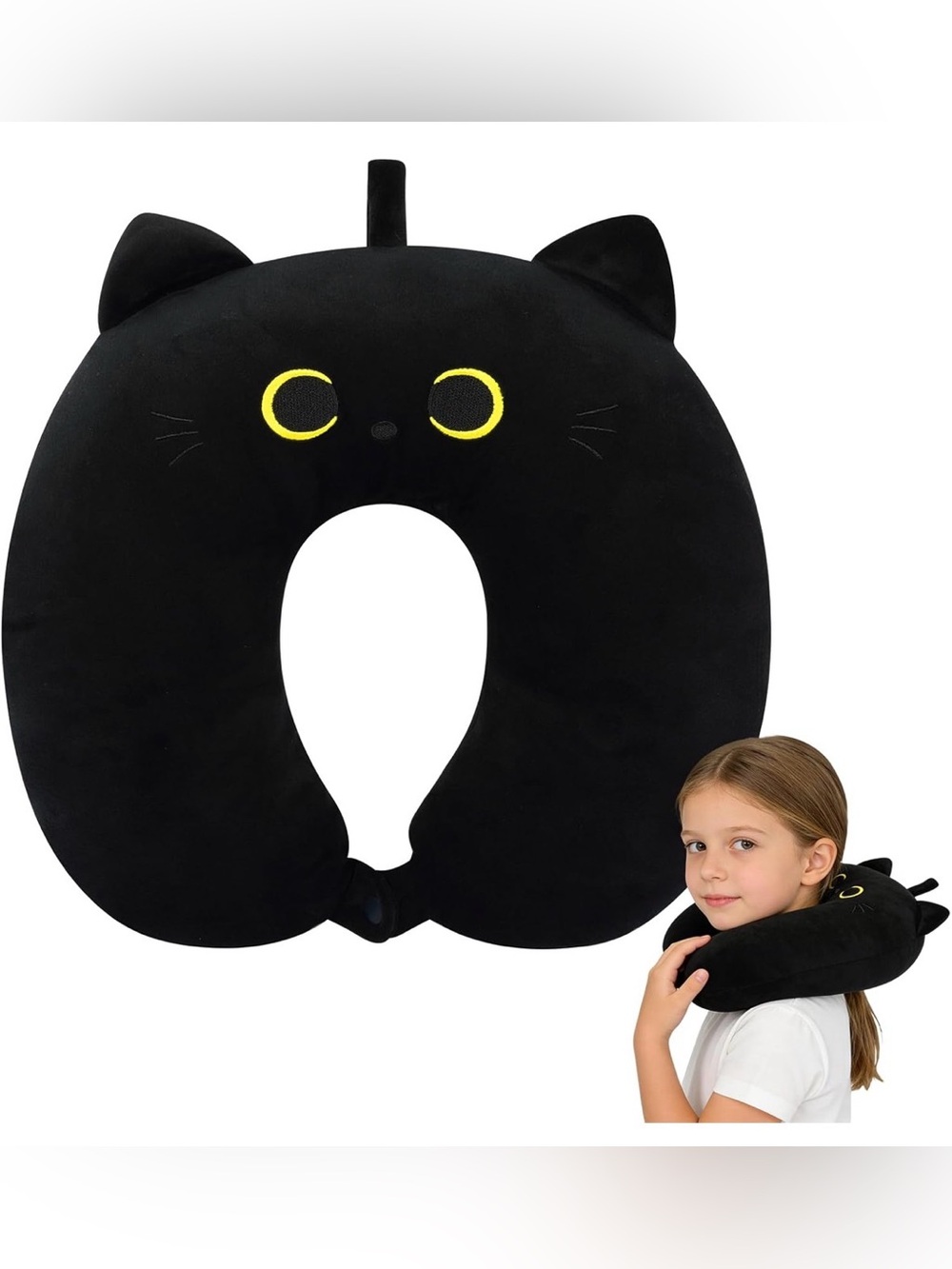 Black Cat Kids Travel Neck Pillow - Soft Support